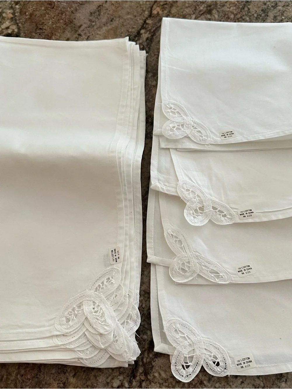 Set of 12 Vintage White 100% Cotton Battenberg Lace Napkins 15”x15” Classic NWT